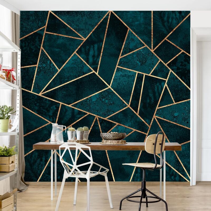 

Papel pintado adhesivo - Dark Turquoise With Gold - Mural cuadrado Dimensión LxA: 192cm x 192cm