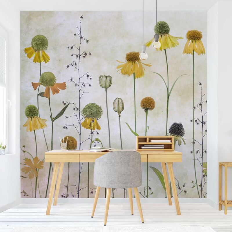 

Papel pintado adhesivo - Delicate Helenium Flowers - Mural cuadrado Dimensión LxA: 192cm x 192cm