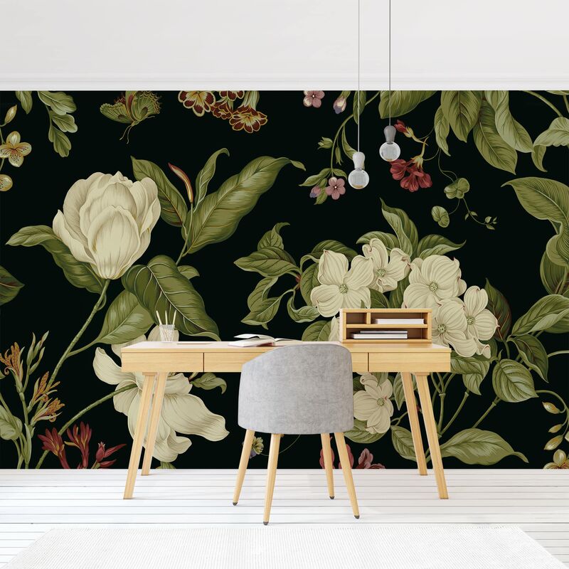 

Papel pintado adhesivo - Garden Flowers On Black I - Mural apaisado Dimensión LxA: 255cm x 384cm