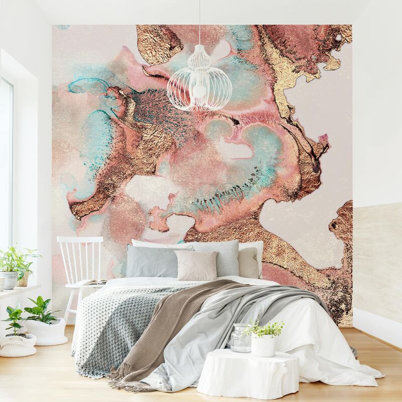 

Papel pintado adhesivo - Golden Watercolor Rosé - Mural cuadrado Dimensión LxA: 192cm x 192cm