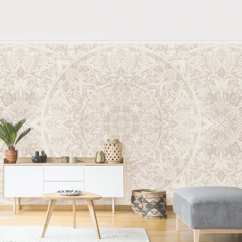 

Papel pintado adhesivo - Mandala Watercolor Pattern Ornament Beige - Mural apaisado Dimensión LxA: 255cm x 384cm