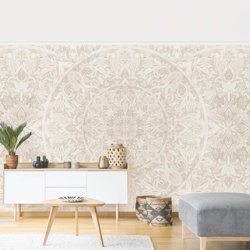 

Papel pintado adhesivo - Mandala Watercolor Pattern Ornament Beige - Mural apaisado Dimensión LxA: 225cm x 336cm