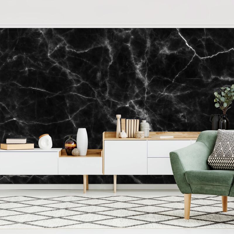 

Papel pintado adhesivo - Nero Carrara - Mural apaisado Dimensión LxA: 190cm x 288cm