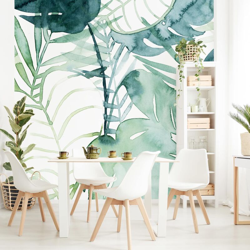 

Papel pintado adhesivo - Palm Fronds In Water Color II - Mural cuadrado Dimensión LxA: 336cm x 336cm
