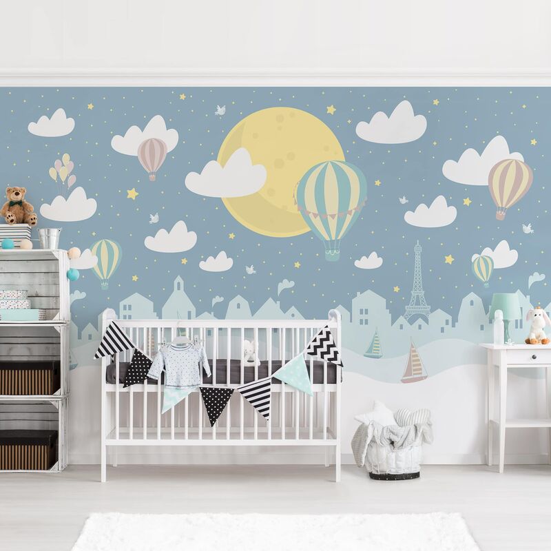 

Papel pintado adhesivo - Paris With Stars And Hot-Air Balloon - Mural apaisado Dimensión LxA: 255cm x 384cm