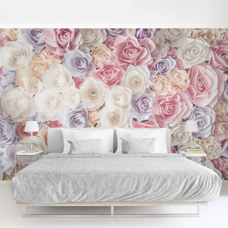 

Papel pintado adhesivo - Pastel Paper Art Roses - Mural apaisado Dimensión LxA: 320cm x 480cm