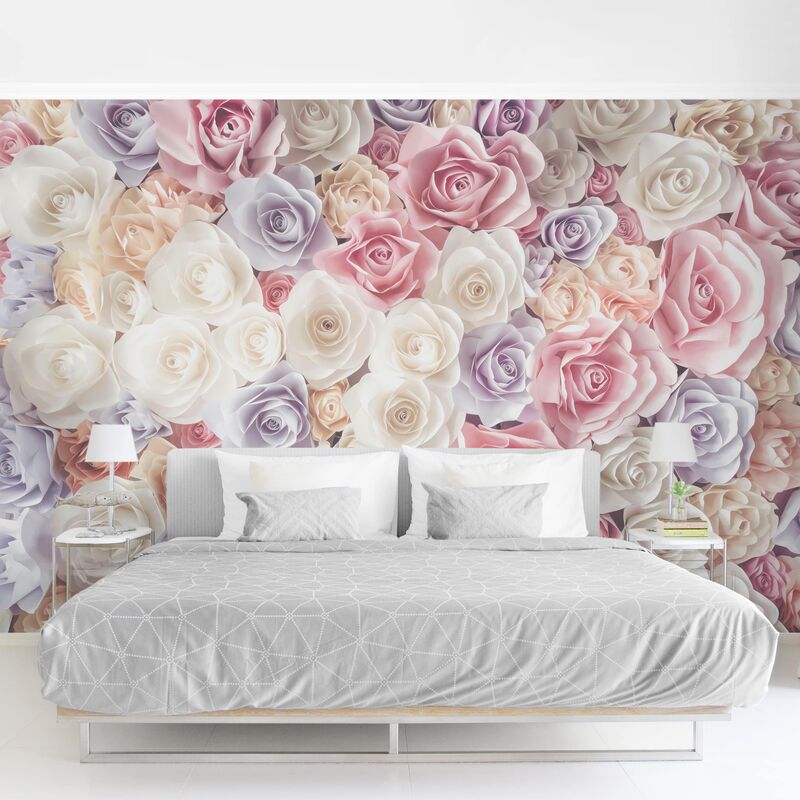 

Papel pintado adhesivo - Pastel Paper Art Roses - Mural apaisado Dimensión LxA: 290cm x 432cm