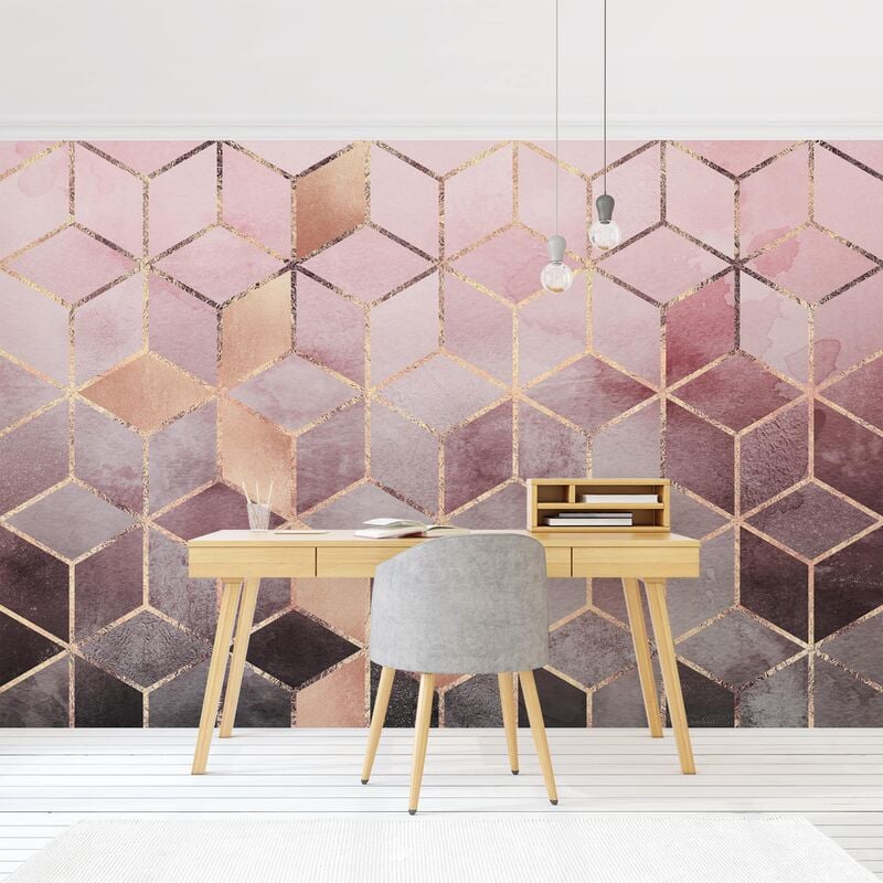 

Papel pintado adhesivo - Pink Gray Golden Geometry - Mural apaisado Dimensión LxA: 190cm x 288cm