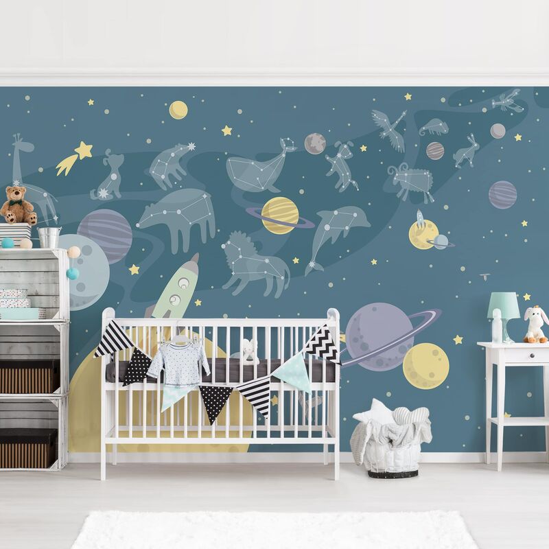 

Papel pintado adhesivo - Planets With Zodiac And Missiles - Mural apaisado Dimensión LxA: 255cm x 384cm
