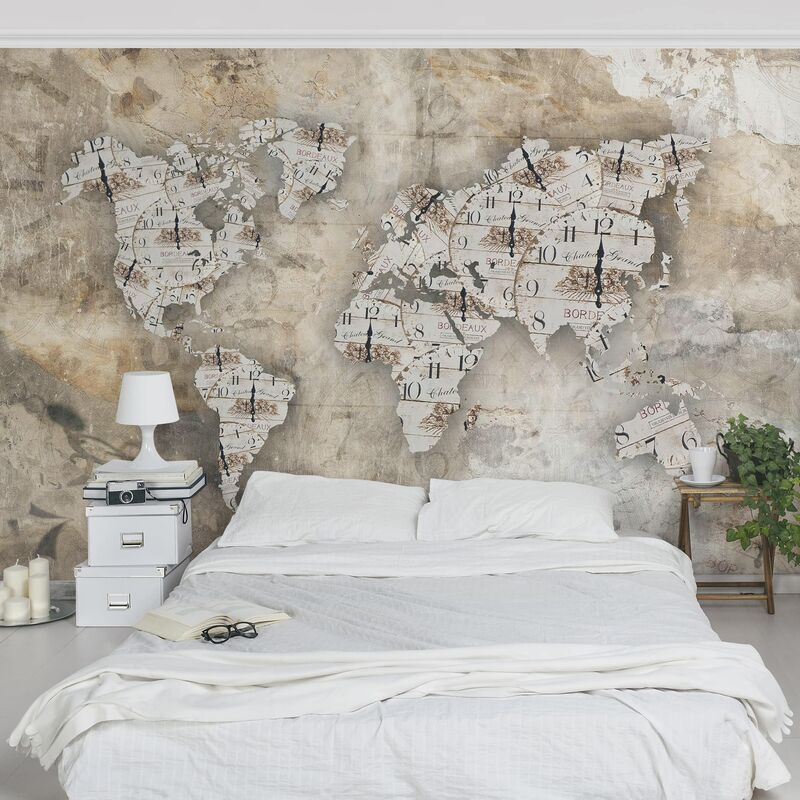 

Papel pintado adhesivo - Shabby Watches World Map - Mural apaisado Dimensión LxA: 320cm x 480cm