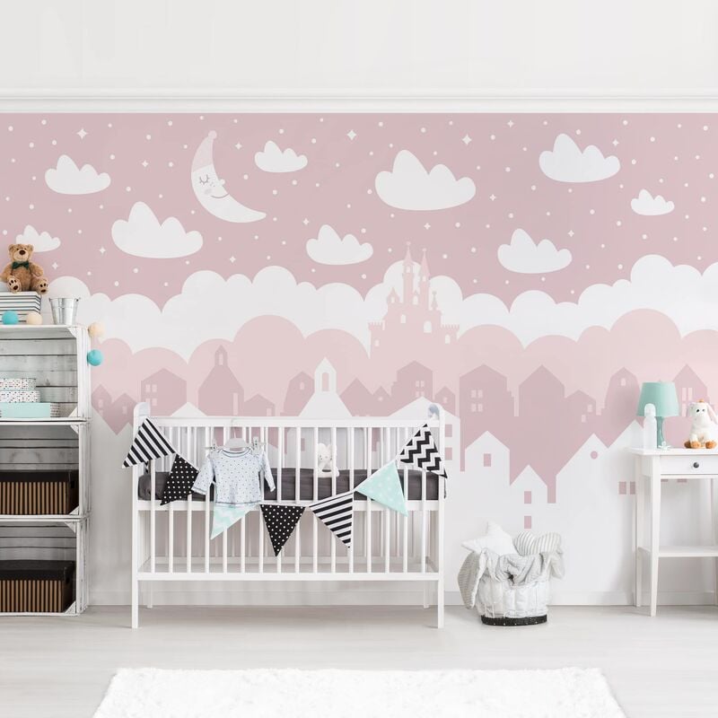 

Papel pintado adhesivo - Starry Sky With Houses And Moon In Pink - Mural apaisado Dimensión LxA: 255cm x 384cm