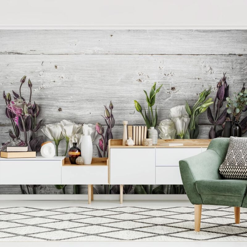 

Papel pintado adhesivo - Tulip Rose Shabby Wood Look - Mural apaisado Dimensión LxA: 190cm x 288cm