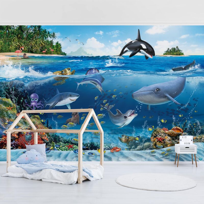 

Papel pintado adhesivo - Underwater World With Animals - Mural apaisado Dimensión LxA: 255cm x 384cm