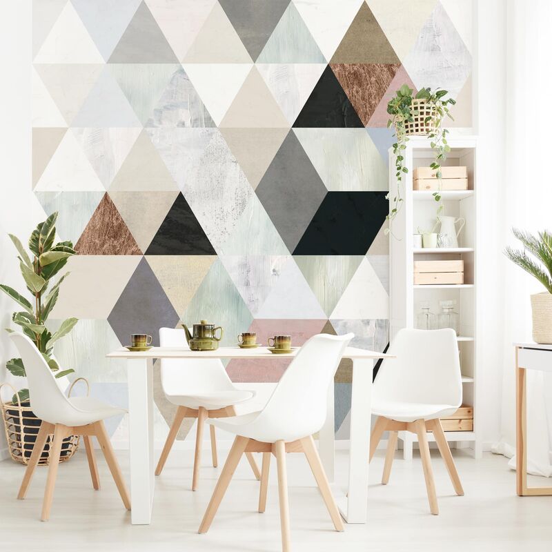 

Papel pintado adhesivo - Watercolor Mosaic With Triangles I - Mural cuadrado Dimensión LxA: 240cm x 240cm