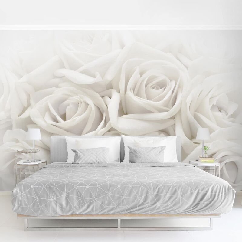 

Papel pintado adhesivo - White Roses - Mural apaisado Dimensión LxA: 225cm x 336cm