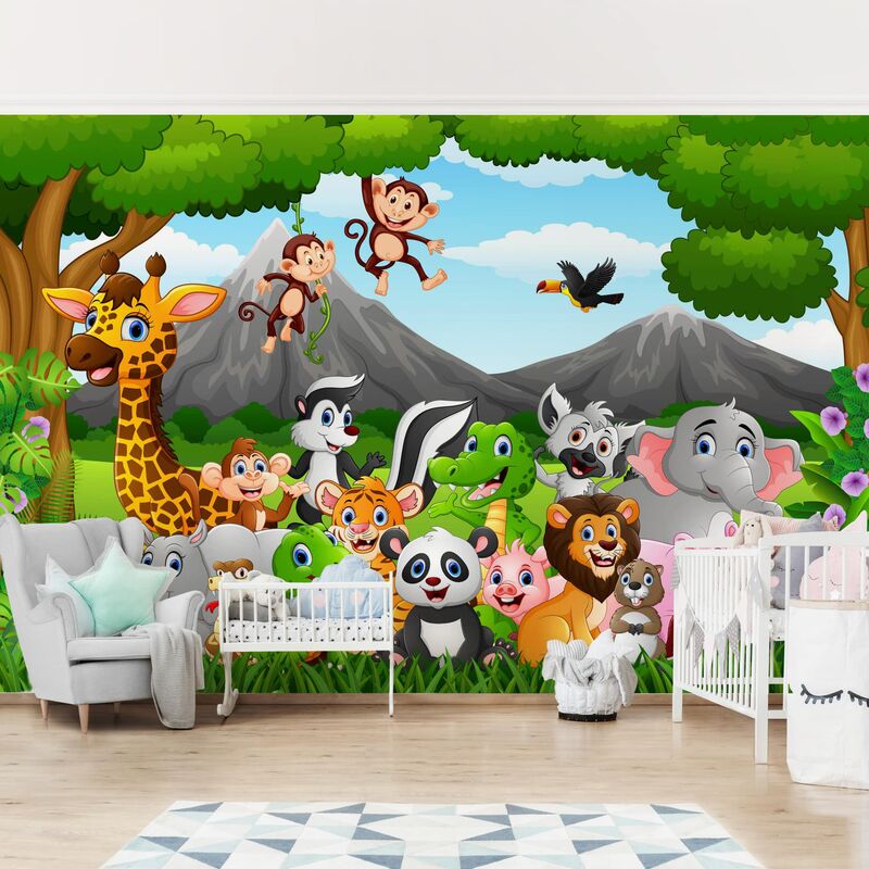 

Papel pintado adhesivo - Wild Jungle Animals - Mural apaisado Dimensión LxA: 225cm x 336cm