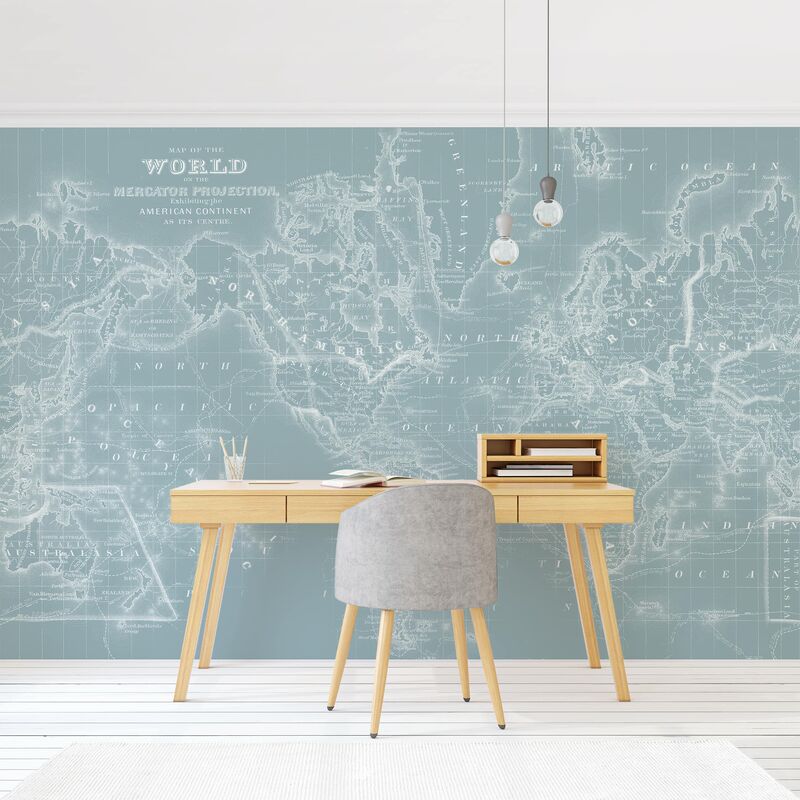 

Papel pintado adhesivo - World Map In Ice Blue - Mural apaisado Dimensión LxA: 190cm x 288cm