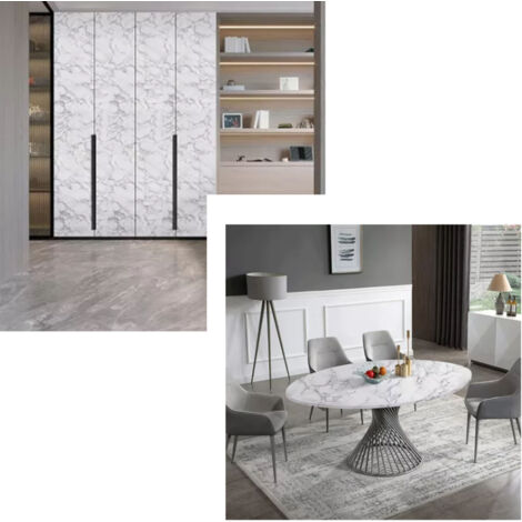 Papel pintado autoadhesivo efecto mármol  Revestimiento de PVC blanco  Diseño moderno  Dimensiones: 45 x 1000 cm  Uso versátil