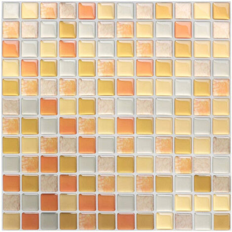 Papel pintado autoadhesivo para azulejos amarillo, 24 x 24 cm, adhesivo de pared estilo mosaico, película decorativa impermeable para azulejos de pared en el baño y la cocina