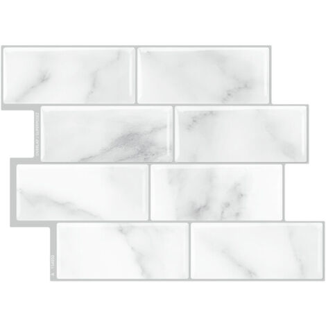 Papel pintado autoadhesivo para azulejos blanco, 30 x 21 cm, adhesivo de pared estilo mosaico, película decorativa impermeable para azulejos de pared de baño y cocina.