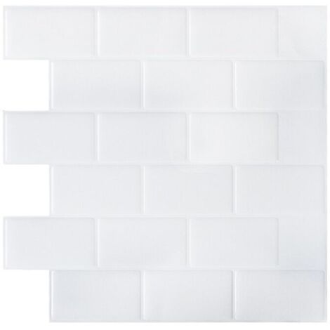 Papel pintado autoadhesivo para azulejos blanco, 30 x 30 cm, adhesivo de pared estilo mosaico, película decorativa impermeable para azulejos de pared de baño y cocina