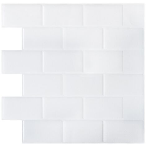 Papel pintado autoadhesivo para azulejos, color blanco, 30 x 30 cm, estilo mosaico, impermeable, decorativo, para baño y cocina.