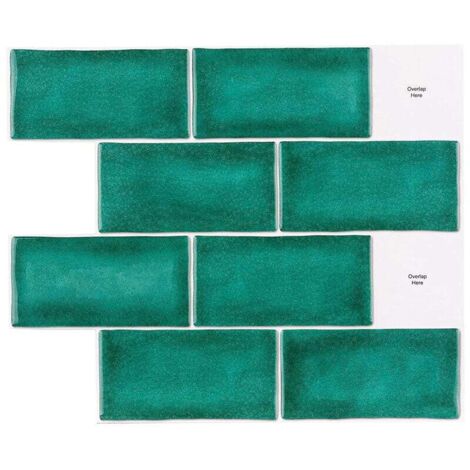 Papel pintado autoadhesivo para azulejos de color verde, 30 x 25 cm, adhesivo de pared estilo mosaico, película decorativa impermeable para azulejos de pared de baño y cocina.