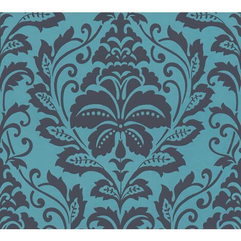 Papel pintado barroco Profhome 369105 papel pintado no tejido liso con ornamentos brillante azul negro gris 5,33 m2