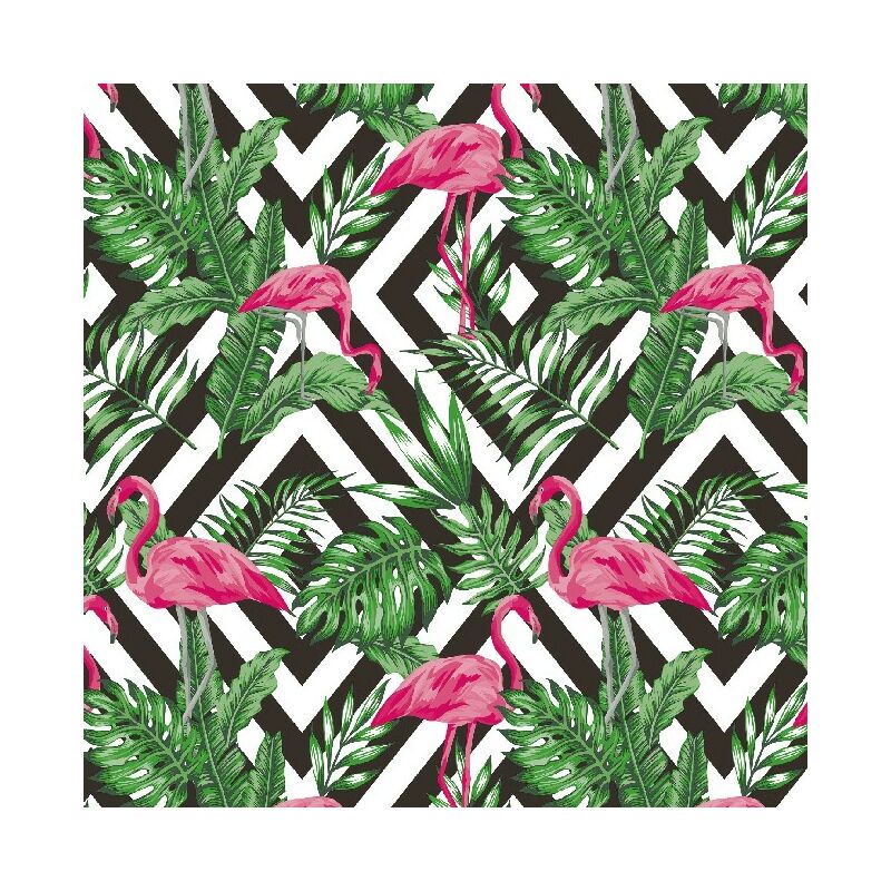 

Papel pintado de la coleccion Natural - Naturaleza, Rombo, Hojas, Flamencos, Decorativo - Pared, Salon, Dormitorio, Cocina - Verde en Papel, 53 x