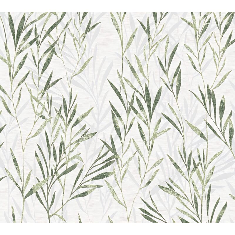 

Papel pintado floral 367123-GU papel pintado no tejido ligeramente texturado con ornamentos florales mate verde blanco 5,33 m2 - Profhome