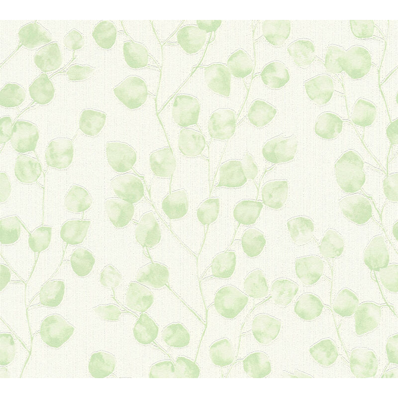 

Papel pintado floral 370051-GU papel pintado no tejido ligeramente texturado con dibujo floral mate verde blanco 5,33 m2 - Profhome