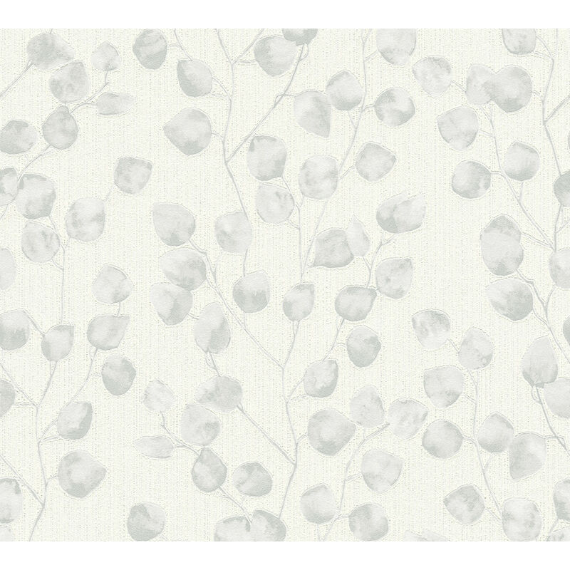 

Papel pintado floral 370052-GU papel pintado no tejido ligeramente texturado con dibujo floral mate gris blanco 5,33 m2 - Profhome