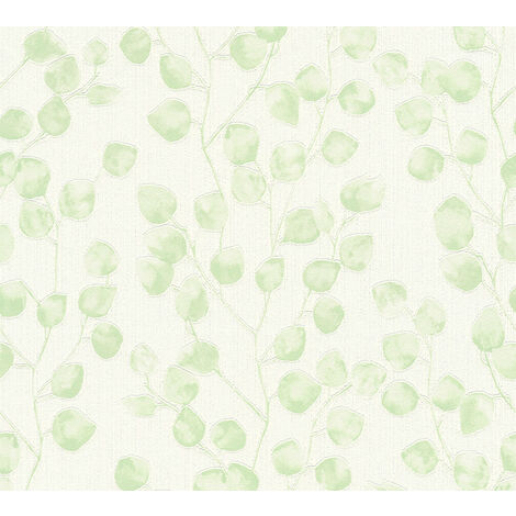 Papel pintado floral Profhome 370051 papel pintado no tejido ligeramente texturado con dibujo floral mate verde blanco 5,33 m2 - verde