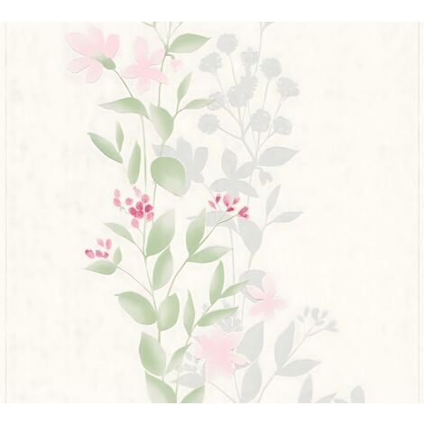Papel pintado floral Profhome 372661 papel pintado no tejido ligeramente texturado con dibujo floral mate verde rosa gris 5,33 m2