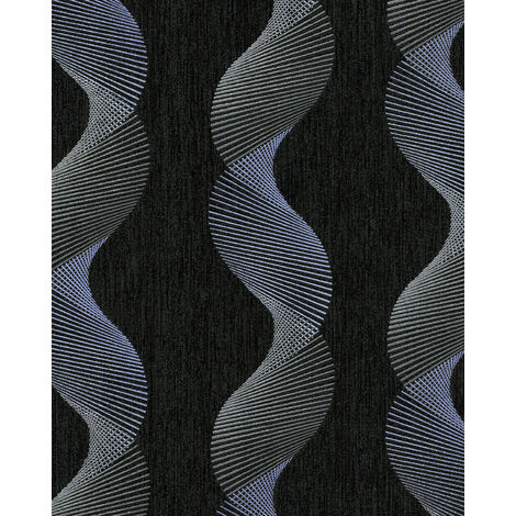 Papel pintado gráfico EDEM 85034BR36 papel pintado vinílico ligeramente texturado con dibujo abstracto y acentos metálicos antracita gris-negruzco azul violeta plata 5,33 m2