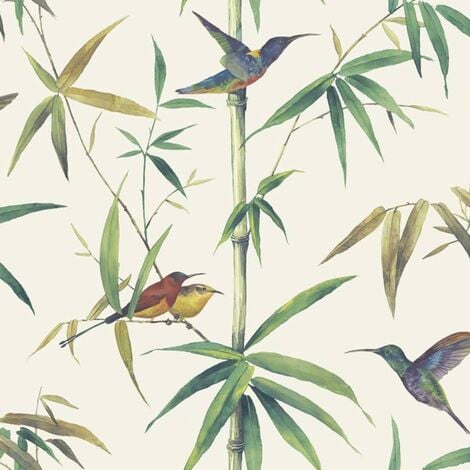 Papel pintado Kolibri and Bamboo color crudo Noordwand - Beige
