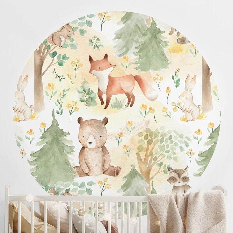 

Papel pintado redondo autoadhesivo - Fox And Hare With Trees Dimensión LxA: 100cm x 100cm Material: Vellón autoadhesivo