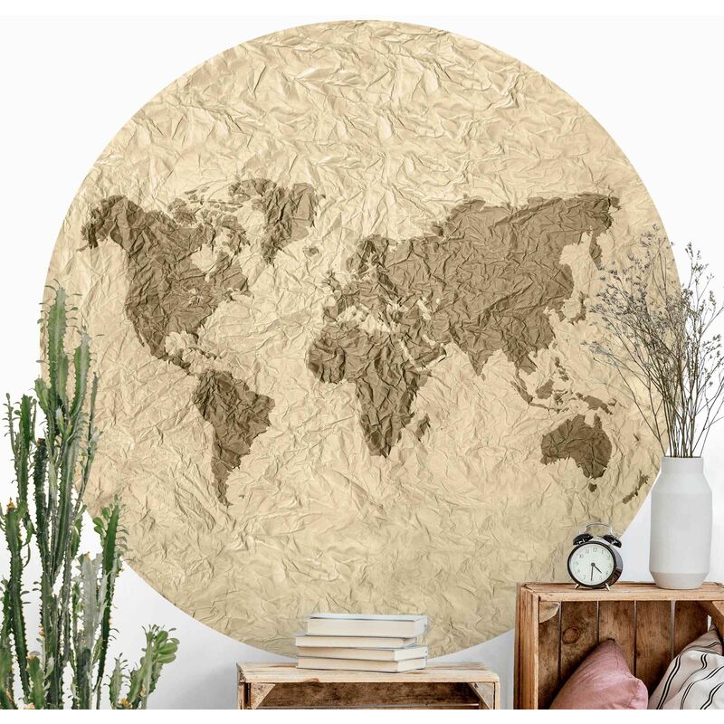 

Papel pintado redondo autoadhesivo - Paper World Map Beige Brown Dimensión LxA: 200cm x 200cm