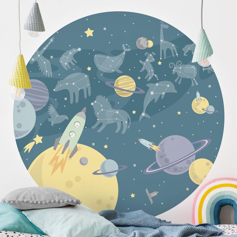 

Papel pintado redondo autoadhesivo - Planets With Zodiac And Rockets Dimensión LxA: 50cm x 50cm