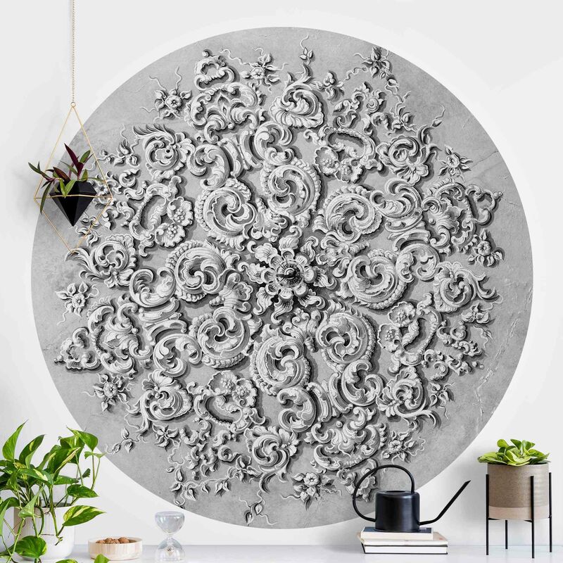 

Papel pintado redondo autoadhesivo - Victorian Ornamentation With Patina In Black And White Dimensión LxA: 50cm x 50cm