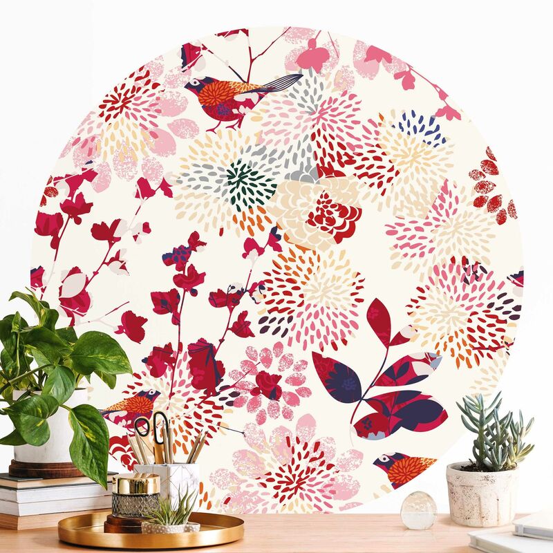 

Papel pintado redondo autoadhesivo - Fancy Birds Dimensión LxA: 150cm x 150cm