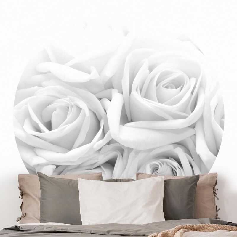 

Papel pintado redondo autoadhesivo - White Roses Black And White Dimensión LxA: 100cm x 100cm