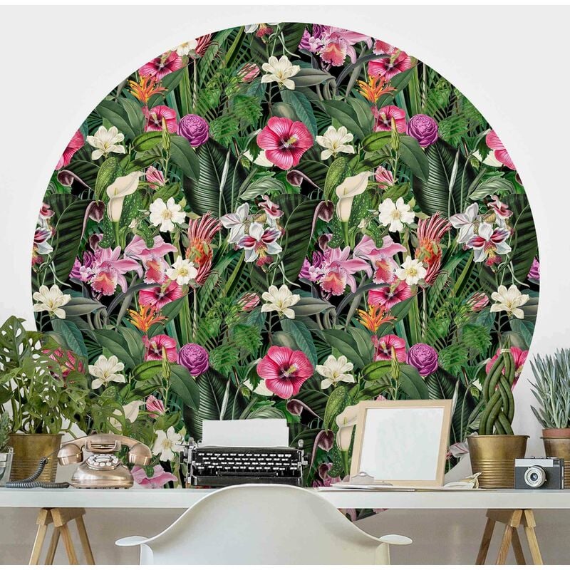 

Papel pintado redondo autoadhesivo - Colorful Tropical Flowers Collage Dimensión LxA: 150cm x 150cm
