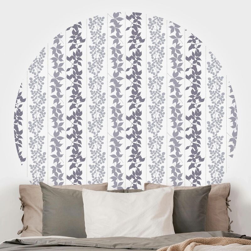 

Papel pintado redondo autoadhesivo - Delicate Leaf Silhouettes With Stripes Dimensión LxA: 244cm x 244cm
