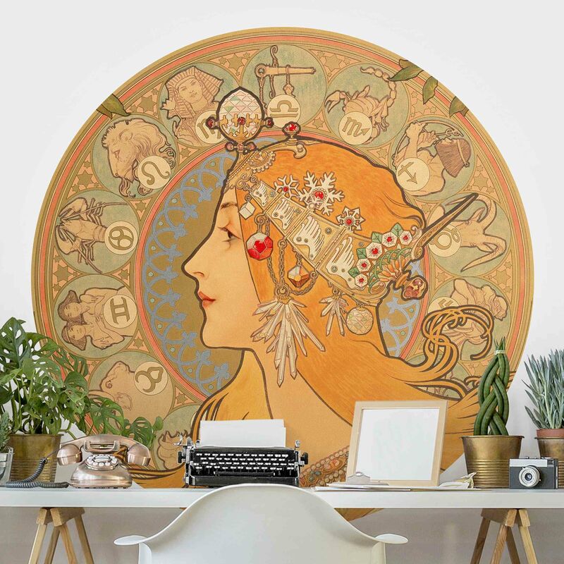 

Papel pintado redondo autoadhesivo - Alfons Mucha - Zodiac Dimensión LxA: 225cm x 225cm