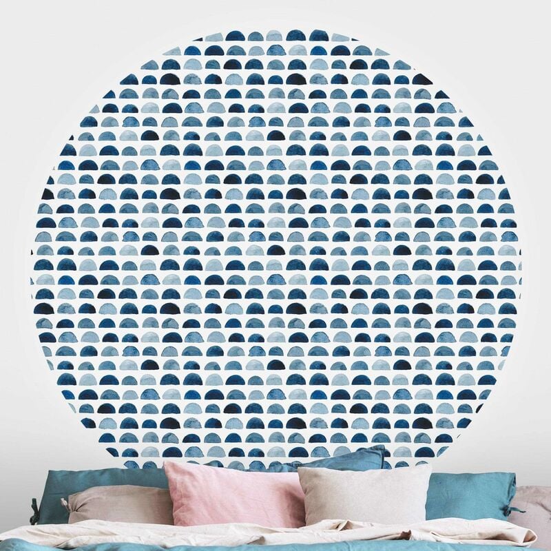 

Papel pintado redondo autoadhesivo - Watercolor Semicircles In Indigo Dimensión LxA: 50cm x 50cm