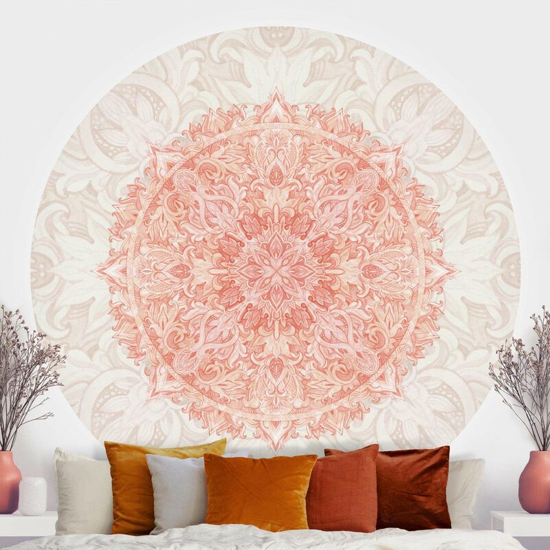 

Papel pintado redondo autoadhesivo - Mandala Watercolor Ornament Beige Orange Dimensión LxA: 150cm x 150cm