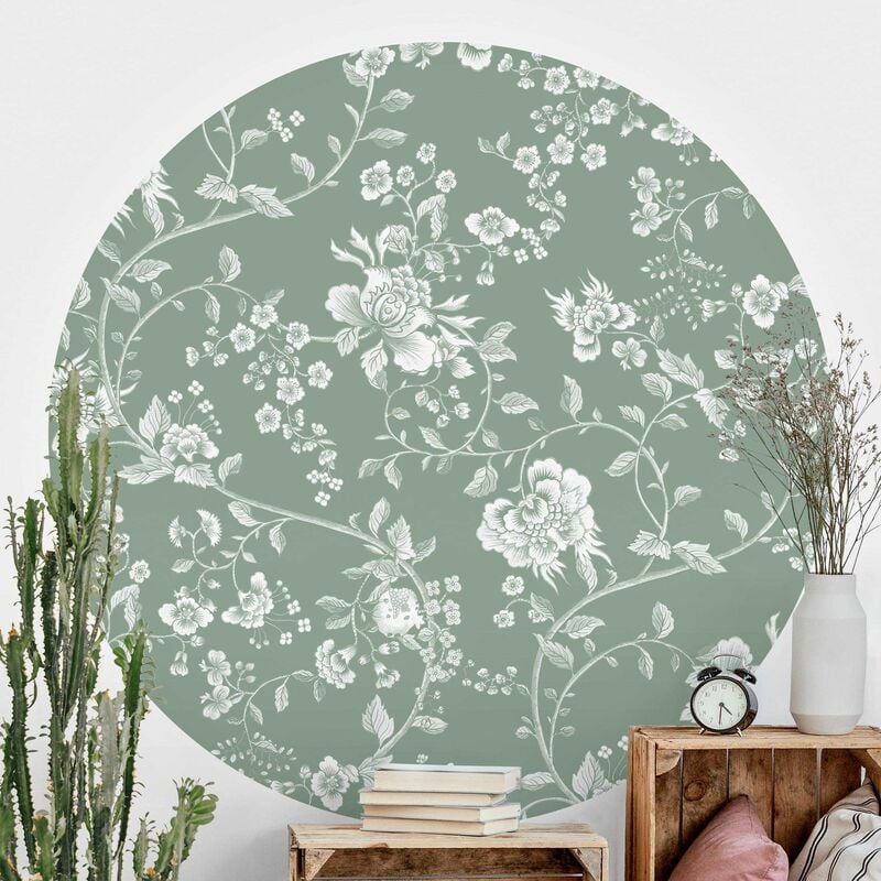 

Papel pintado redondo autoadhesivo - Flower Tendrils On Green Dimensión LxA: 75cm x 75cm
