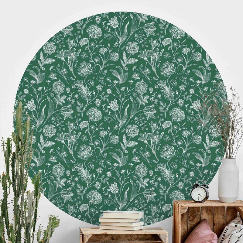 

Papel pintado redondo autoadhesivo - Flower Dance On Green Dimensión LxA: 225cm x 225cm