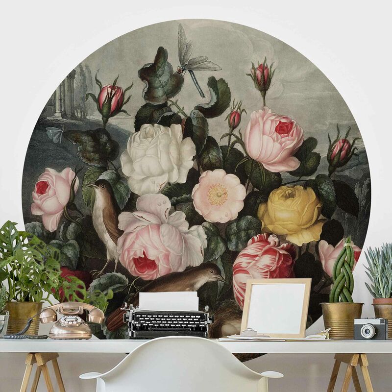 

Papel pintado redondo autoadhesivo - Botany Vintage Illustration Of Roses Dimensión LxA: 200cm x 200cm